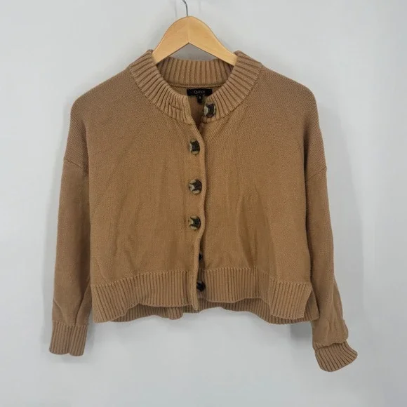 Quince Knit Button Front Cardigan Sweater Camel Tan Crew Neck Size Small - Picture 4 of 12